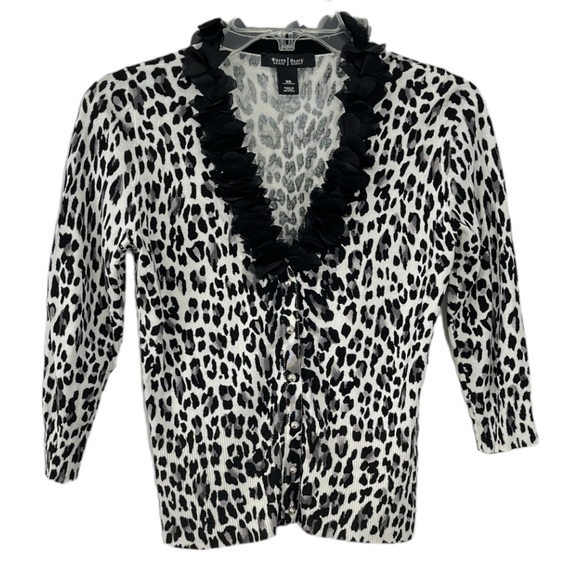 White House Black Market Cardigan Leopard Print Cardigan Ruffle XS - Picture 1 of 9